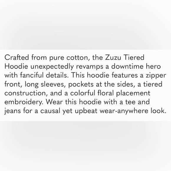 Johnny Was Zuzu Embroidered Floral Hoodie NWT $270 Boho Chic Sz S - Picture 7 of 7